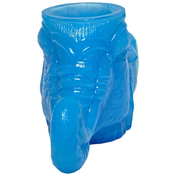 Elephant Head Toothpick Holder Boyd Art Glass 1999 Peacock Blue Ring Jewelry - Picture 10 of 13